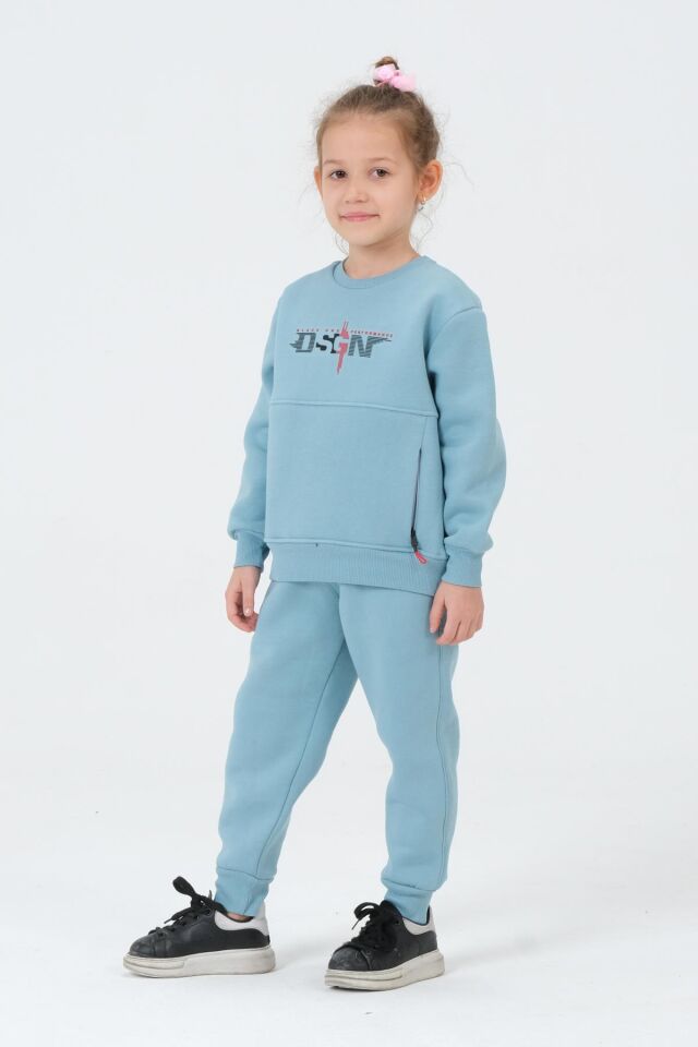 Kız Çocuk Bisiklet Yaka Eşofman Takımı COMEO BLUE - 3-4 Yaş