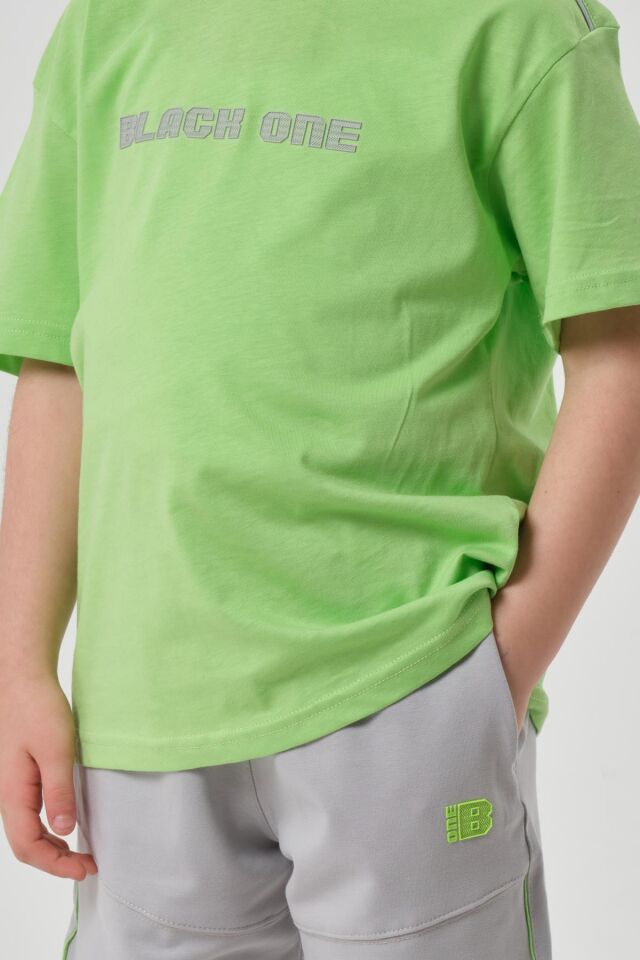 Bisiklet Yaka Baskılı Kız Çocuk T-shırt ve Şort Takımı F.YEŞİL - 2-3 Yaş