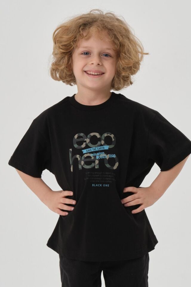 Bisiklet Yaka Baskılı Erkek Çocuk T-shırt