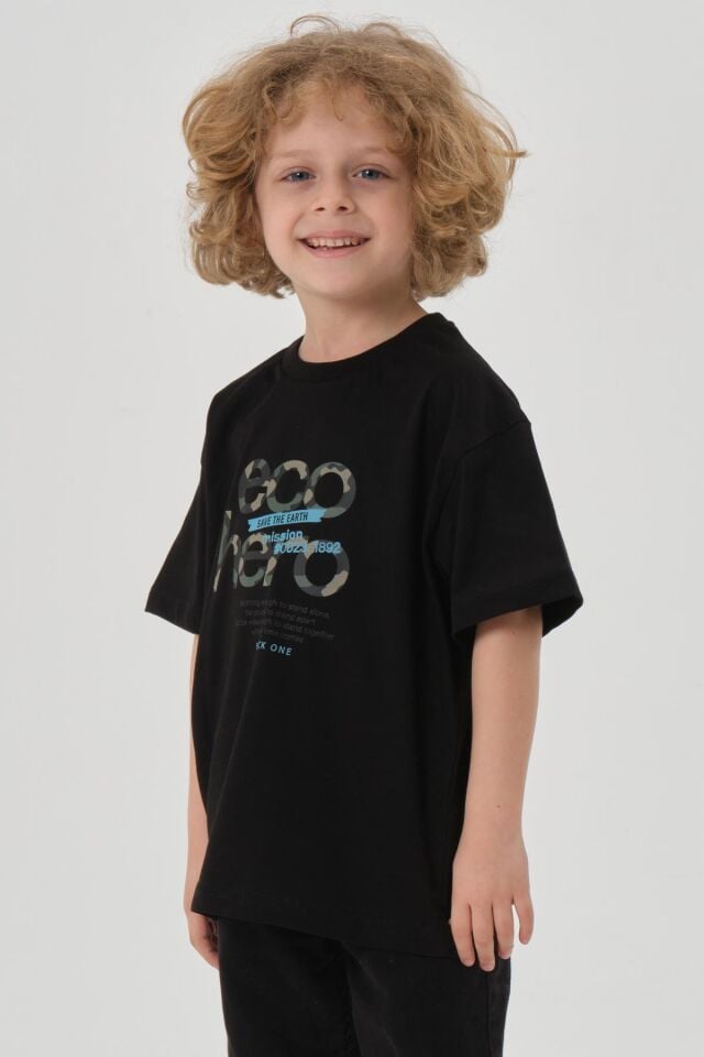 Bisiklet Yaka Baskılı Erkek Çocuk T-shırt