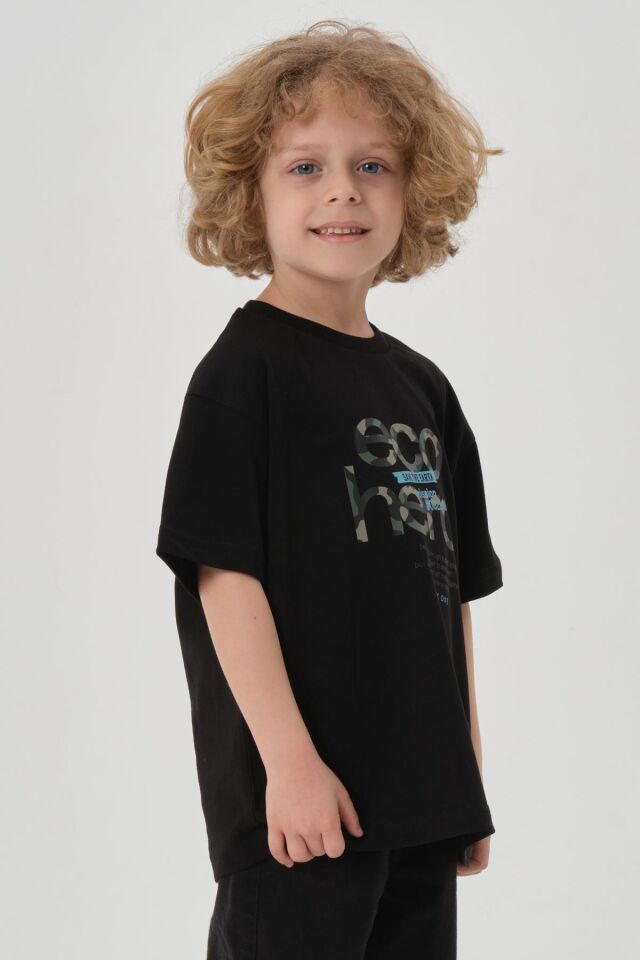 Bisiklet Yaka Baskılı Erkek Çocuk T-shırt