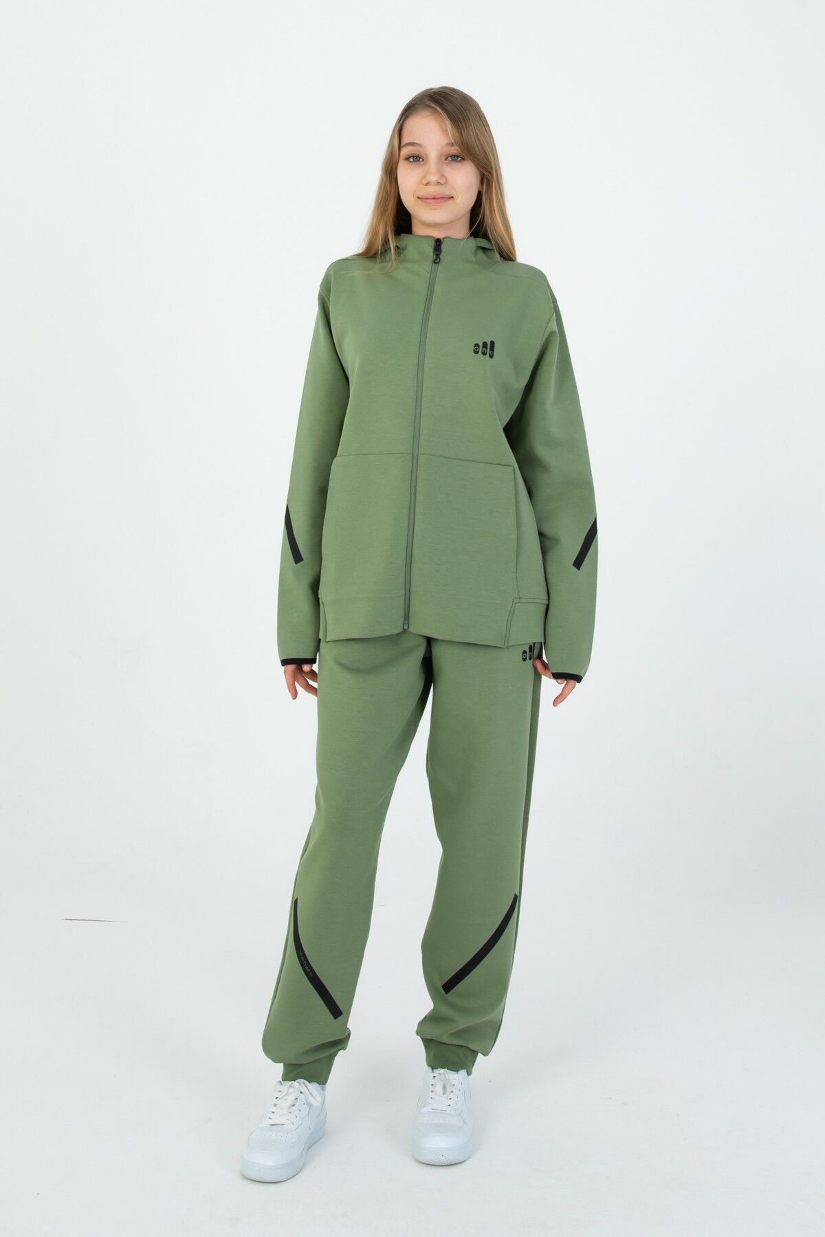 ERKEK/KIZ FERMUARLI ÇİFT CEP DETAYLI KAPÜŞONLU EŞOFMAN TAKIM HAKİ - 10-11 Yaş