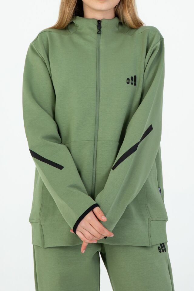 ERKEK/KIZ FERMUARLI ÇİFT CEP DETAYLI KAPÜŞONLU EŞOFMAN TAKIM HAKİ - 10-11 Yaş