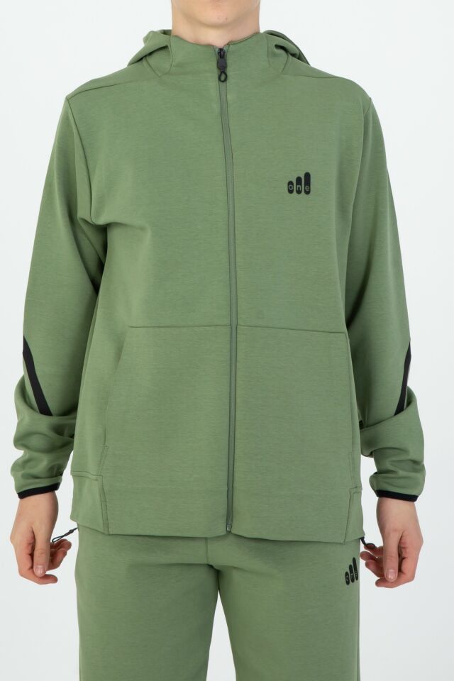 ERKEK/KIZ FERMUARLI ÇİFT CEP DETAYLI KAPÜŞONLU EŞOFMAN TAKIM HAKİ - 10-11 Yaş