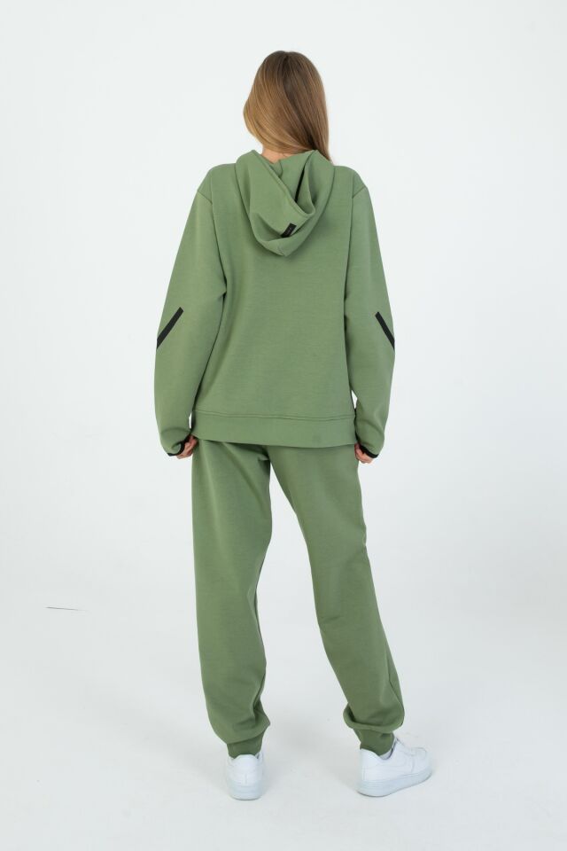 ERKEK/KIZ FERMUARLI ÇİFT CEP DETAYLI KAPÜŞONLU EŞOFMAN TAKIM HAKİ - 10-11 Yaş