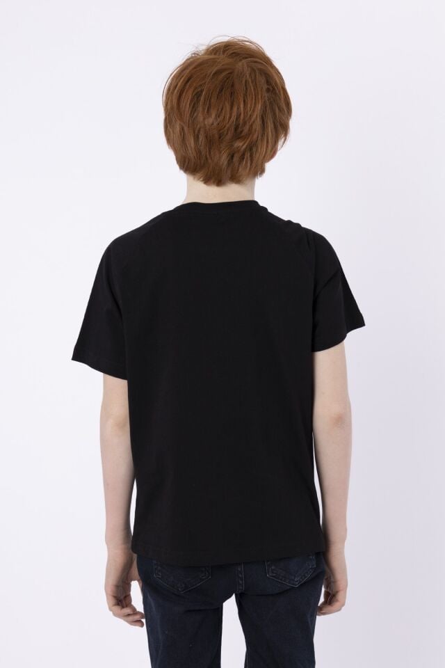 %100 Pamuk Süprem Kumaştan Enjeksiyon Baskılı Erkek Çocuk Bisiklet Yaka T-shırt Yazlık 10-11 Yaş - SİYAH