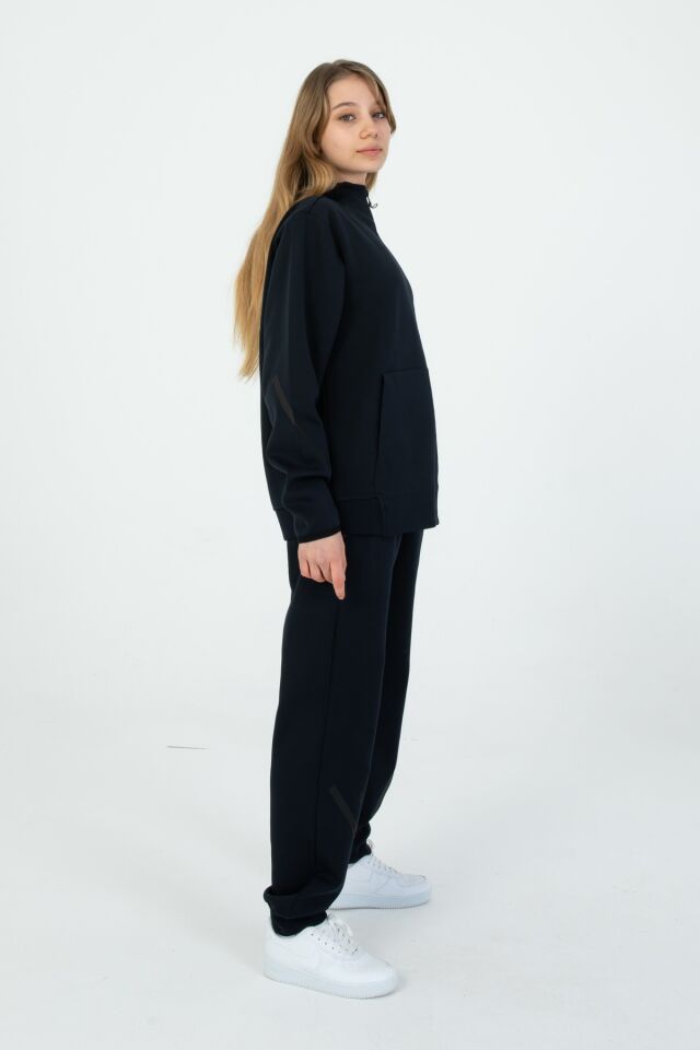 ERKEK/KIZ FERMUARLI ÇİFT CEP DETAYLI KAPÜŞONLU EŞOFMAN TAKIM LACİVERT - 9-10 Yaş