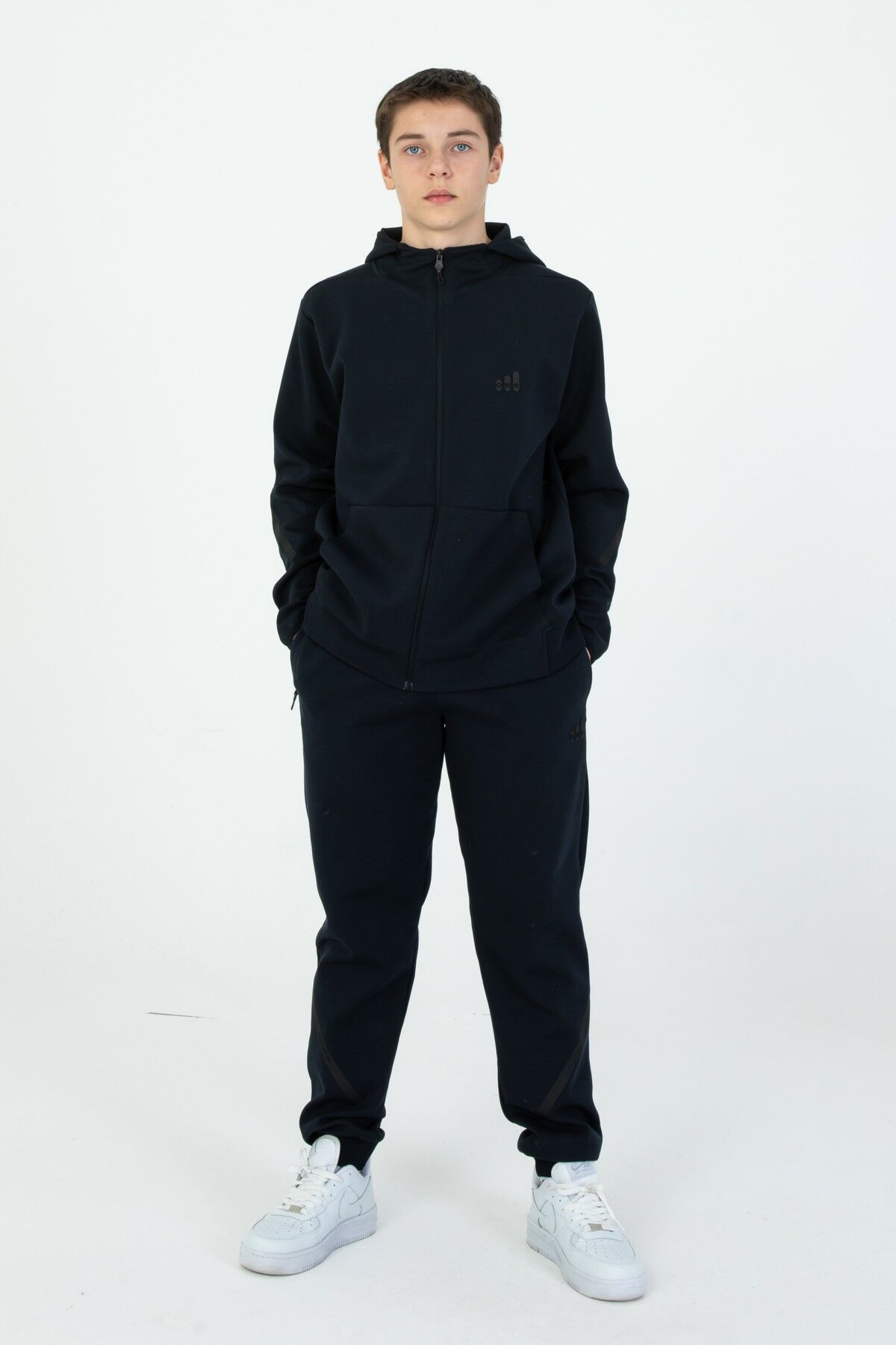 ERKEK/KIZ FERMUARLI ÇİFT CEP DETAYLI KAPÜŞONLU EŞOFMAN TAKIM LACİVERT - 10-11 Yaş