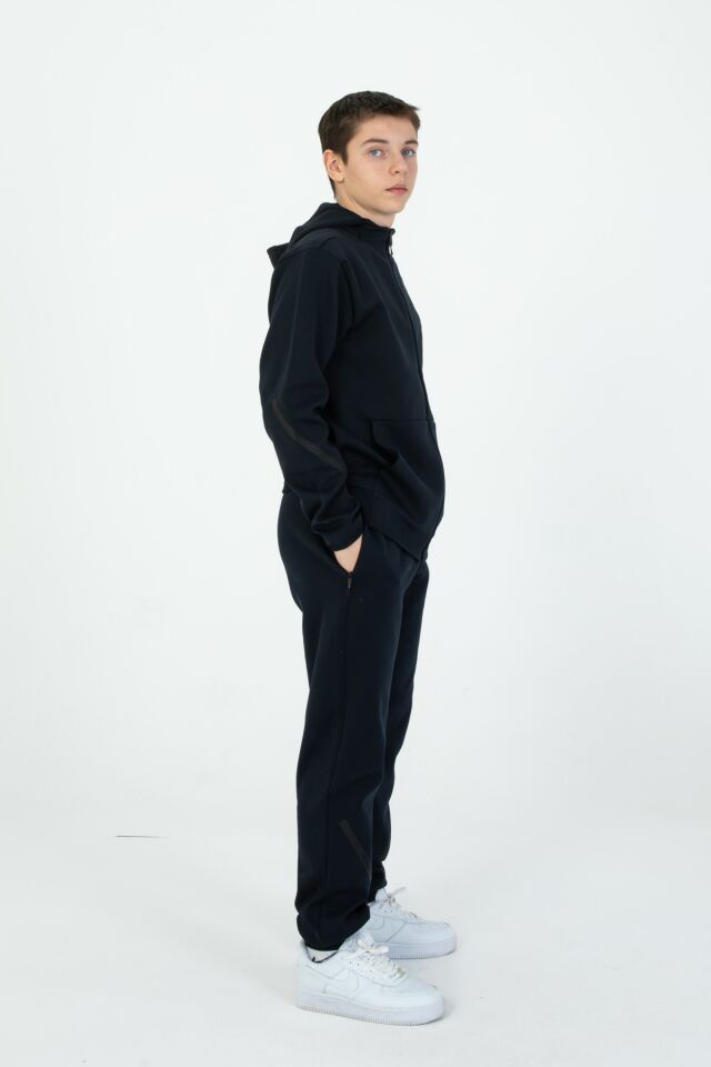 ERKEK/KIZ FERMUARLI ÇİFT CEP DETAYLI KAPÜŞONLU EŞOFMAN TAKIM LACİVERT - 10-11 Yaş