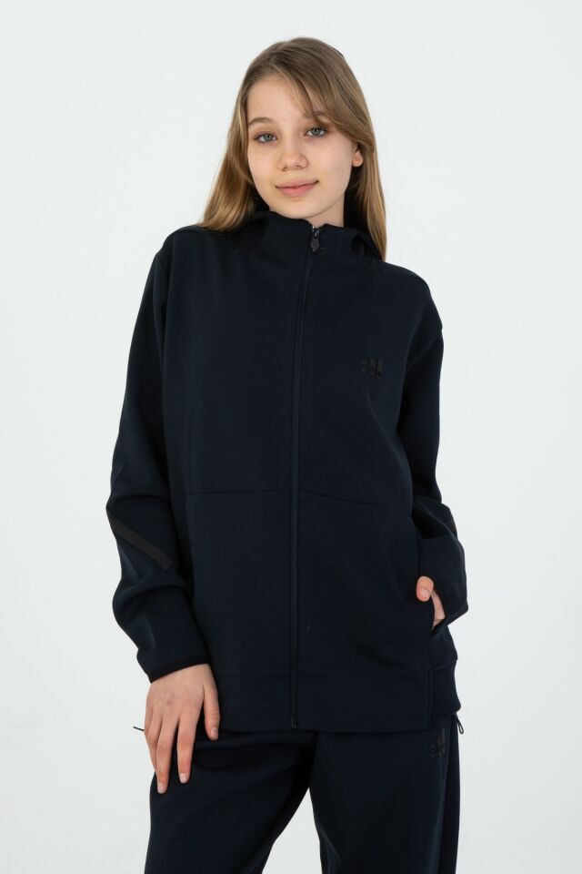 ERKEK/KIZ FERMUARLI ÇİFT CEP DETAYLI KAPÜŞONLU EŞOFMAN TAKIM LACİVERT - 10-11 Yaş