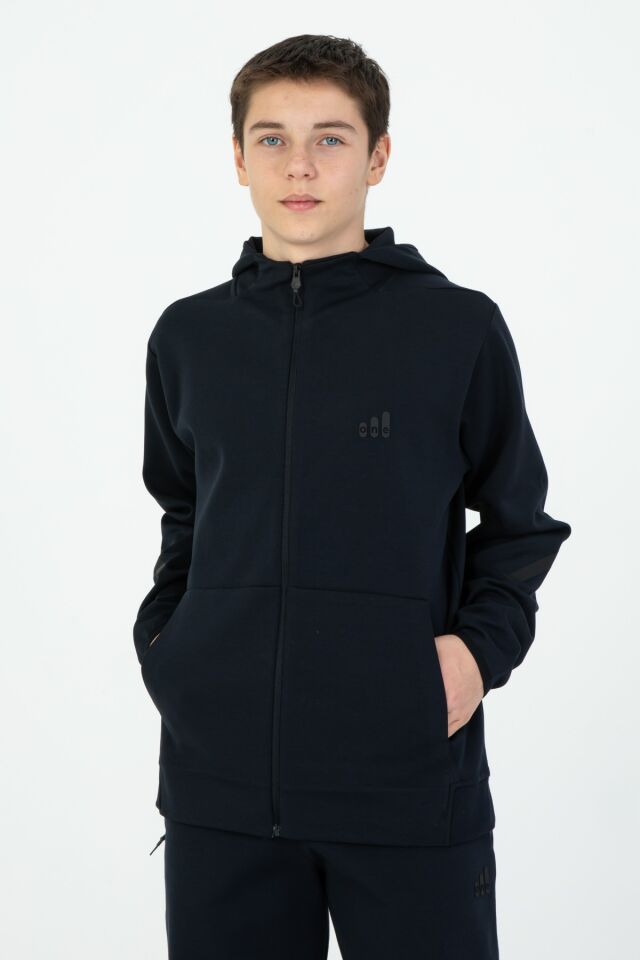 ERKEK/KIZ FERMUARLI ÇİFT CEP DETAYLI KAPÜŞONLU EŞOFMAN TAKIM LACİVERT - 10-11 Yaş