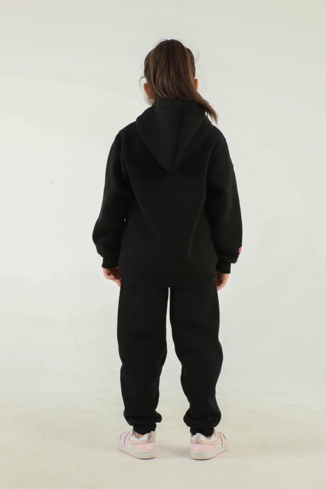 Kapüşonlu Barbie Baskı Detaylı Kız Çocuk Eşofman Takımı