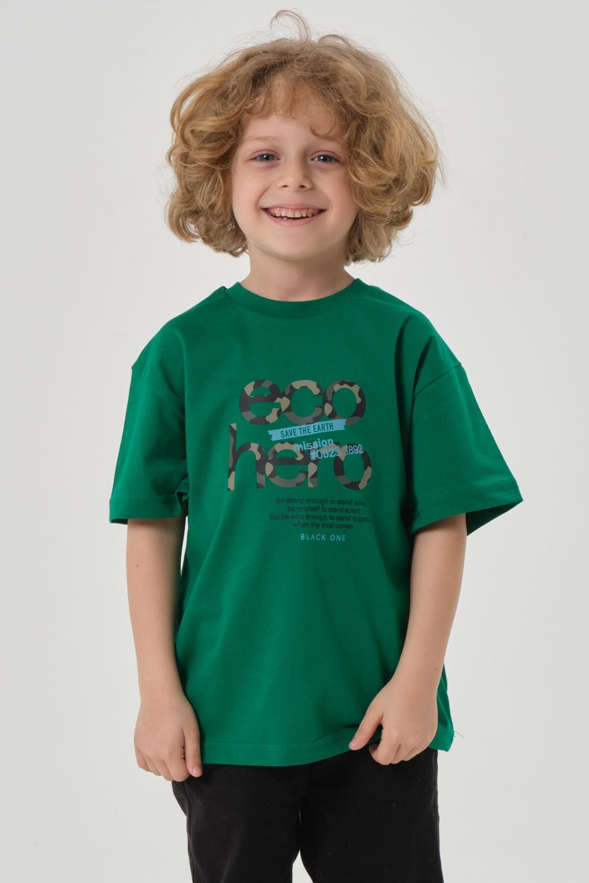 Bisiklet Yaka Baskılı Erkek Çocuk T-shırt BENETTON YEŞİL - 2-3 Yaş