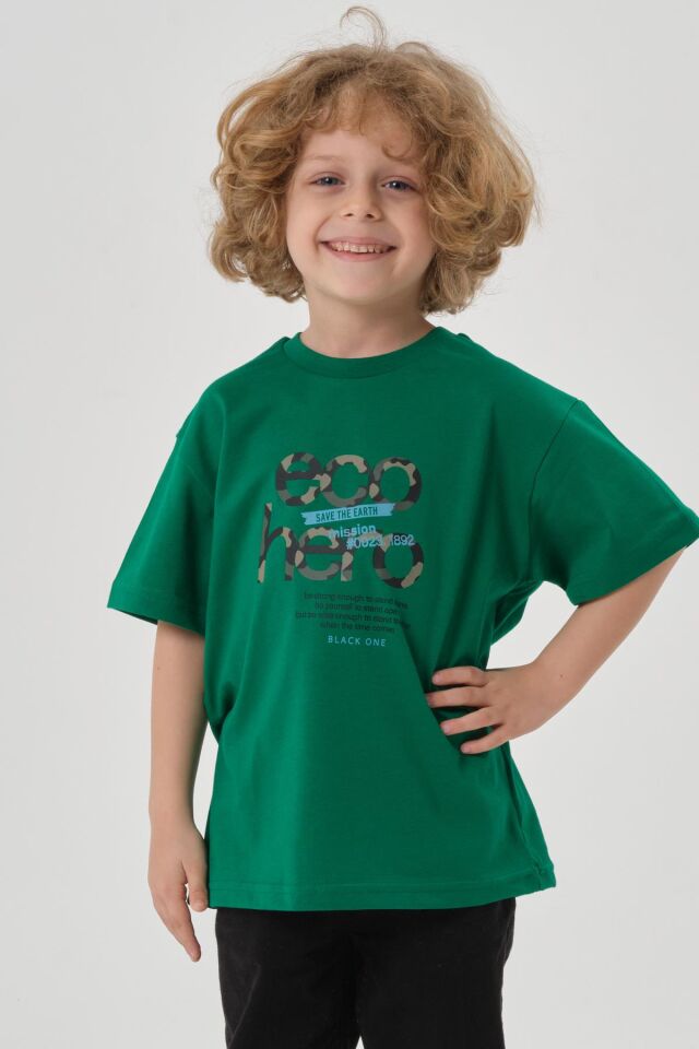 Bisiklet Yaka Baskılı Erkek Çocuk T-shırt BENETTON YEŞİL - 2-3 Yaş