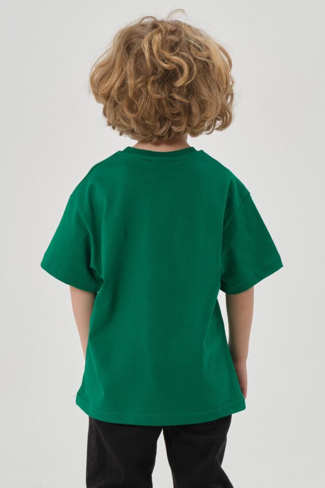 Bisiklet Yaka Baskılı Erkek Çocuk T-shırt BENETTON YEŞİL - 5-6 Yaş
