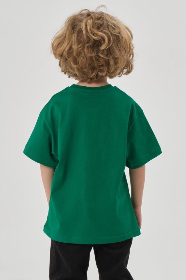 Bisiklet Yaka Baskılı Erkek Çocuk T-shırt BENETTON YEŞİL - 6-7 Yaş