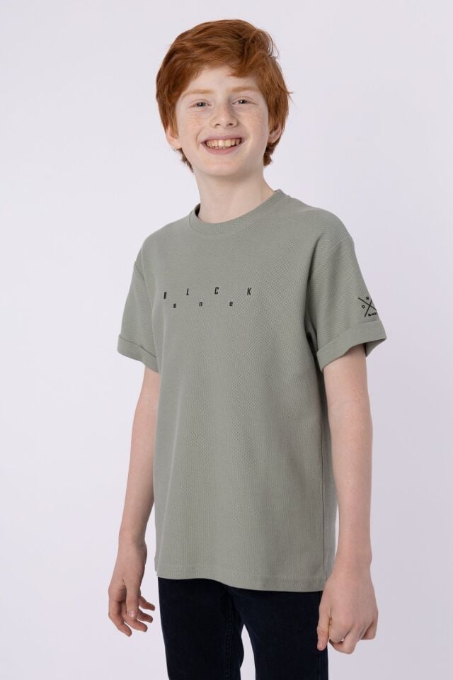 Baskılı Cep Detaylı Erkek Çocuk Yazlık Bisiklet Yaka T-shırt