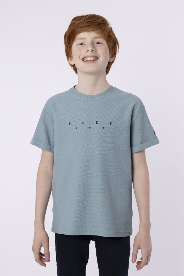 Baskılı Cep Detaylı Erkek Çocuk Yazlık Bisiklet Yaka T-shırt 10-11 Yaş - BOYAMA GRİ