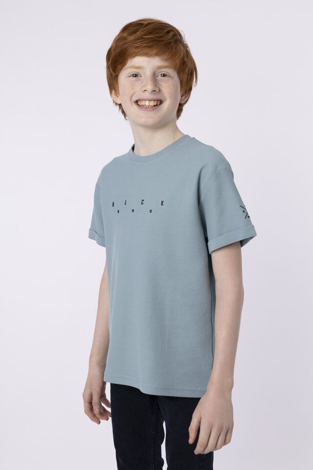 Baskılı Cep Detaylı Erkek Çocuk Yazlık Bisiklet Yaka T-shırt