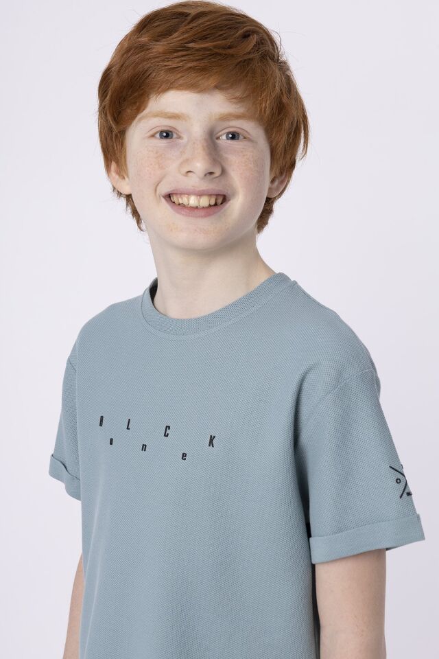 Baskılı Cep Detaylı Erkek Çocuk Yazlık Bisiklet Yaka T-shırt 10-11 Yaş - BOYAMA GRİ