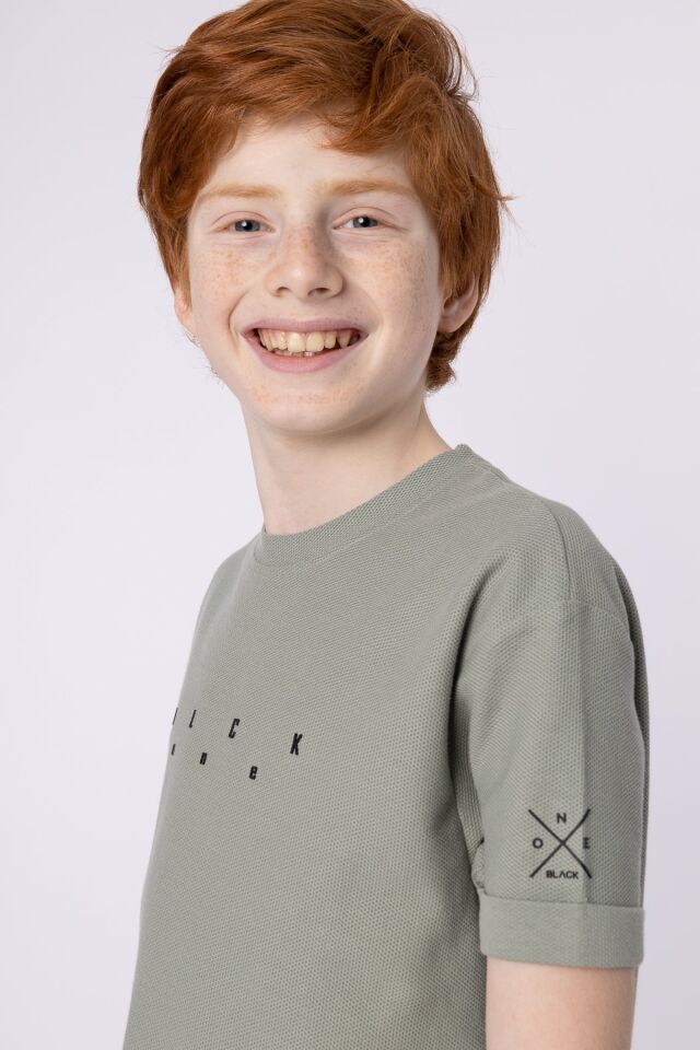 Baskılı Cep Detaylı Erkek Çocuk Yazlık Bisiklet Yaka T-shırt 9-10 Yaş - YEŞİL