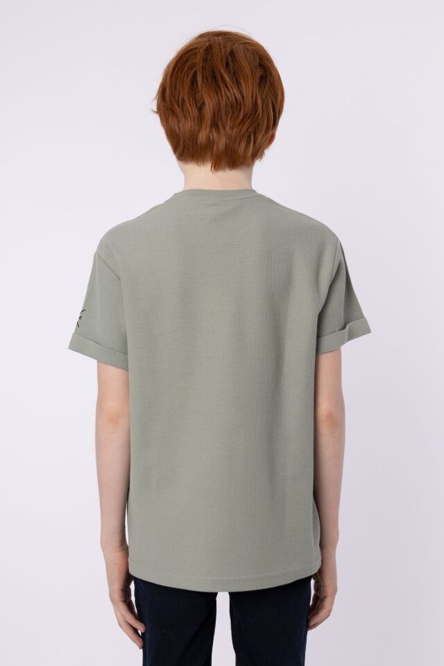 Baskılı Cep Detaylı Erkek Çocuk Yazlık Bisiklet Yaka T-shırt 9-10 Yaş - YEŞİL