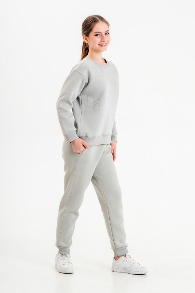 Bisiklet Yaka Üç İplilk Kalın Kumaştan Unisex Çocuk Eşofman Takım BOYAMA GRİ - 2-3 Yaş