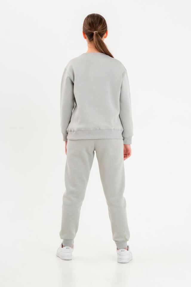 Bisiklet Yaka Üç İplilk Kalın Kumaştan Unisex Çocuk Eşofman Takım BOYAMA GRİ - 2-3 Yaş