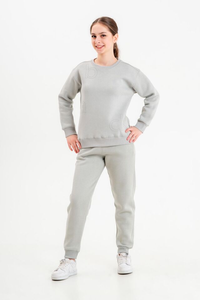 Bisiklet Yaka Üç İplilk Kalın Kumaştan Unisex Çocuk Eşofman Takım BOYAMA GRİ - 6-7 Yaş