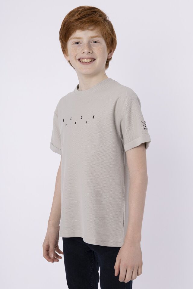 Baskılı Cep Detaylı Erkek Çocuk Yazlık Bisiklet Yaka T-shırt 11-12 Yaş - BOYAMA GRİ