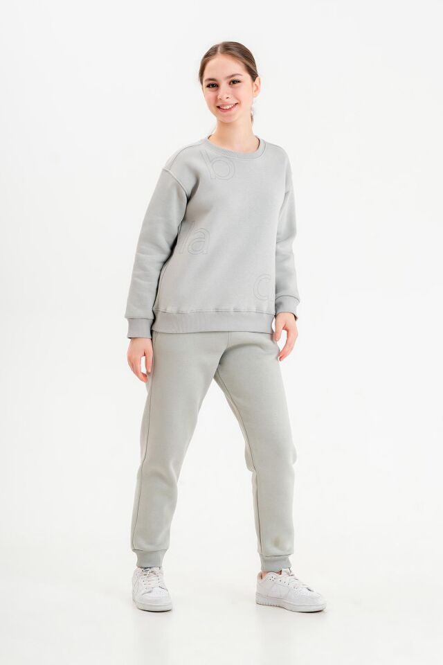 Bisiklet Yaka Üç İplilk Kalın Kumaştan Unisex Çocuk Eşofman Takım BOYAMA GRİ - 7-8 Yaş