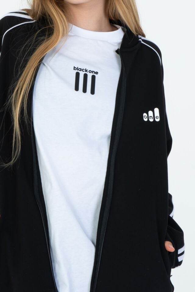 Black One Unisex Çocuk Eşofman Takımı 9‑15 Yaş – Kol Şeritli, Fermuarlı ve Çift Cepli 3’lü Set