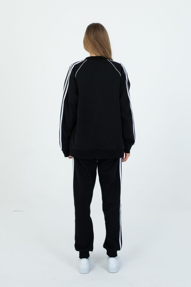 Black One Unisex Çocuk Eşofman Takımı 9‑15 Yaş – Kol Şeritli, Fermuarlı ve Çift Cepli 3’lü Set