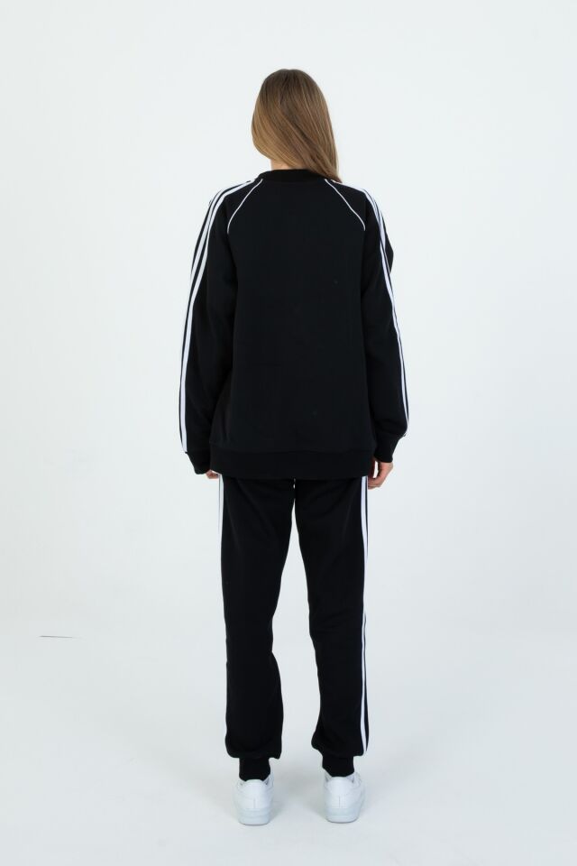 Black One Unisex Çocuk Eşofman Takımı 9‑15 Yaş – Kol Şeritli, Fermuarlı ve Çift Cepli 3’lü Set