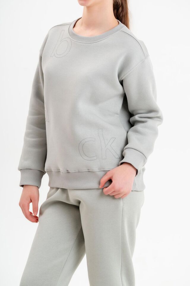 Bisiklet Yaka Üç İplilk Kalın Kumaştan Unisex Çocuk Eşofman Takım BOYAMA GRİ - 8-9 Yaş