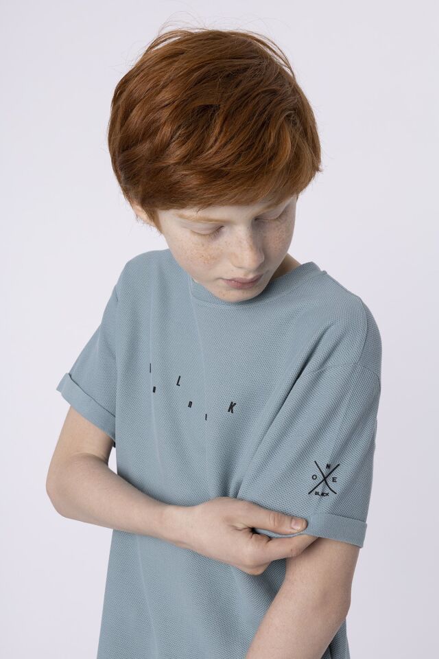 Baskılı Cep Detaylı Erkek Çocuk Yazlık Bisiklet Yaka T-shırt 11-12 Yaş - COMEO BLUE