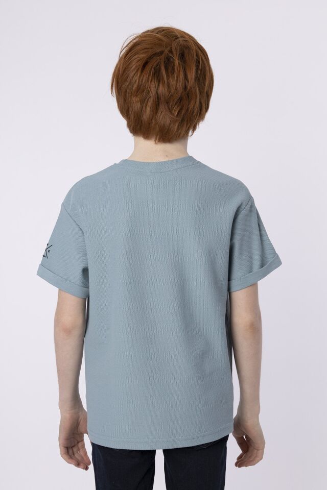 Baskılı Cep Detaylı Erkek Çocuk Yazlık Bisiklet Yaka T-shırt 11-12 Yaş - COMEO BLUE