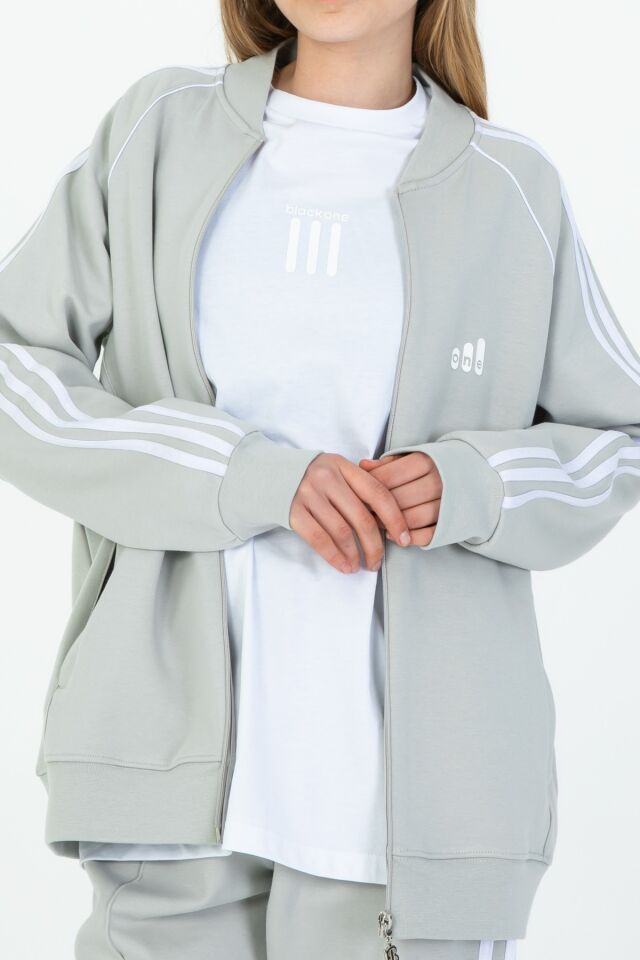 Black One Unisex Çocuk Eşofman Takımı 9‑15 Yaş – Kol Şeritli, Fermuarlı ve Çift Cepli 3’lü Set BOYAMA GRİ - 9-10 Yaş