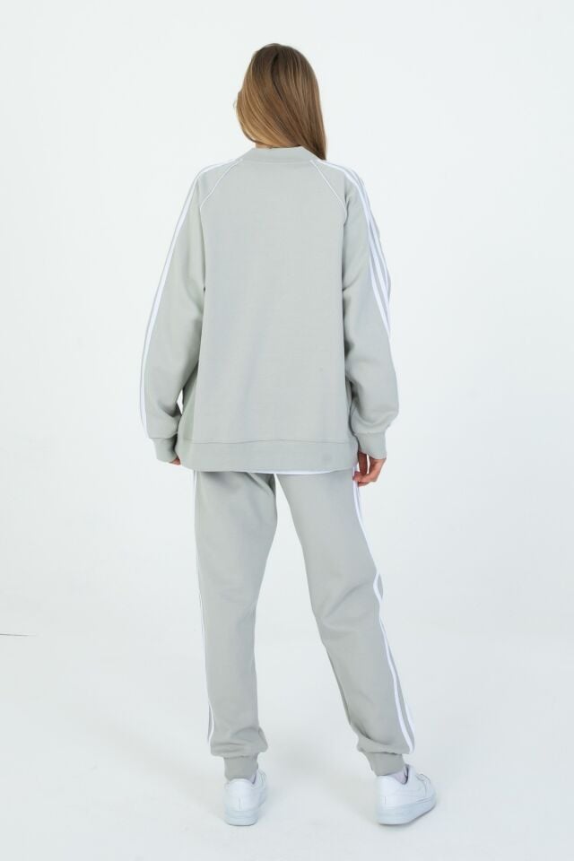 Black One Unisex Çocuk Eşofman Takımı 9‑15 Yaş – Kol Şeritli, Fermuarlı ve Çift Cepli 3’lü Set BOYAMA GRİ - 9-10 Yaş