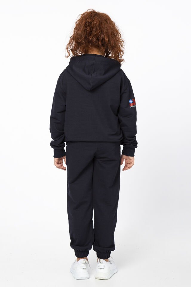 Kız Çocuk Şardonsuz 2 İplik Baskılı Kapüşonlu Spor Eşofman Takımı – Normal Kalıp LACİVERT - 3-4 Yaş