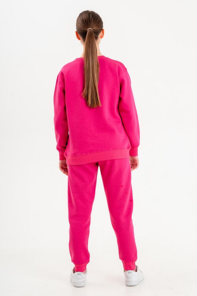 Bisiklet Yaka Üç İplilk Kalın Kumaştan Unisex Çocuk Eşofman Takım FUŞYA - 2-3 Yaş