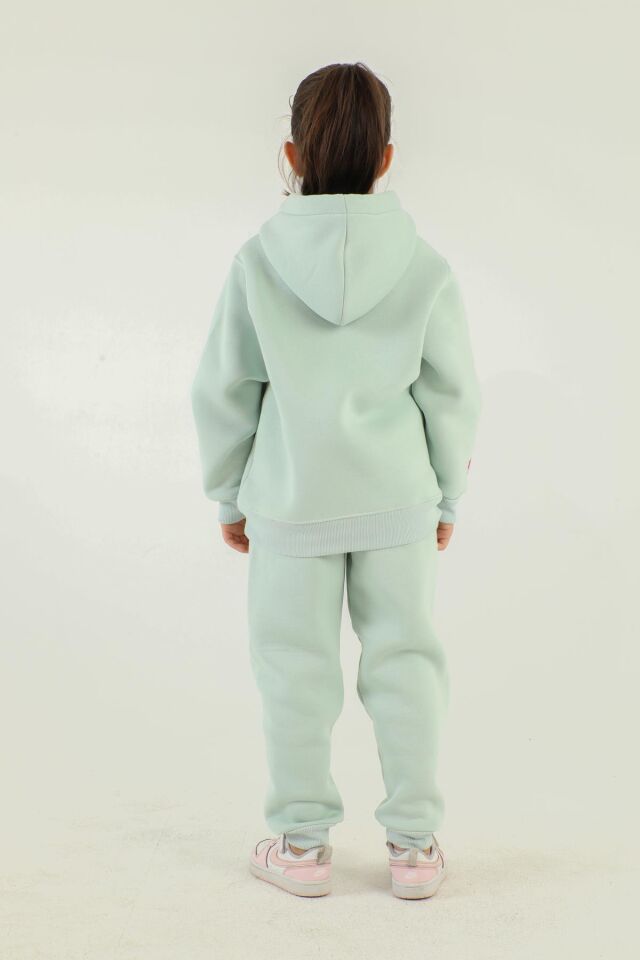 Kapüşonlu Barbie Baskı Detaylı Kız Çocuk Eşofman Takımı MİNT YEŞİLİ - 9-10 Yaş