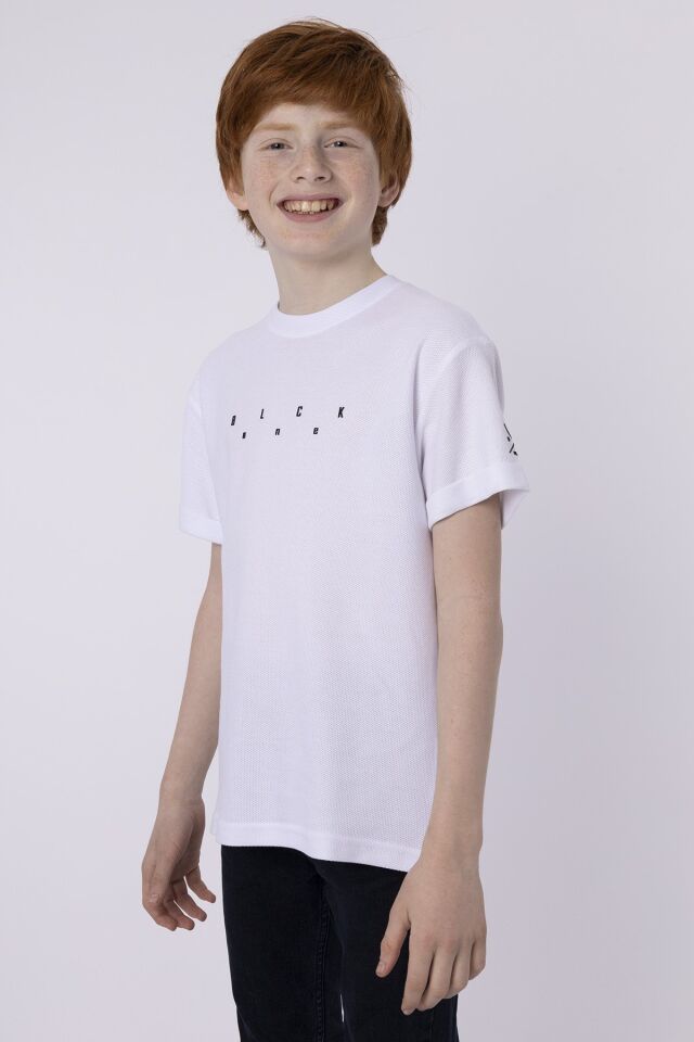 Baskılı Cep Detaylı Erkek Çocuk Yazlık Bisiklet Yaka T-shırt 10-11 Yaş - BEYAZ