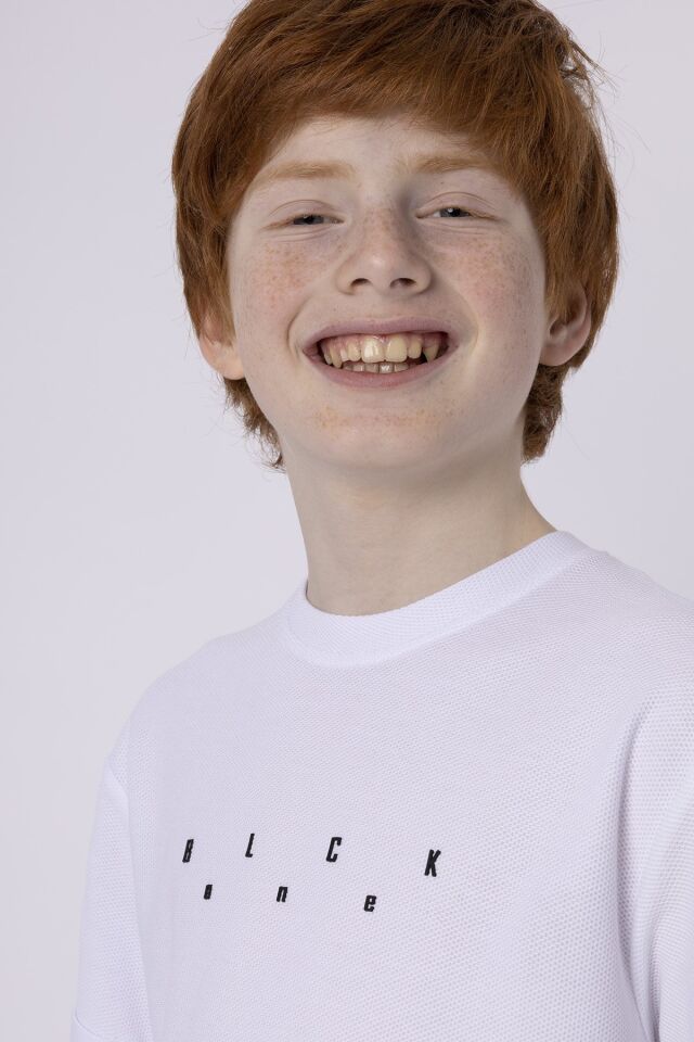 Baskılı Cep Detaylı Erkek Çocuk Yazlık Bisiklet Yaka T-shırt 10-11 Yaş - BEYAZ