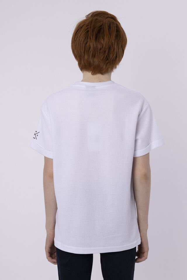 Baskılı Cep Detaylı Erkek Çocuk Yazlık Bisiklet Yaka T-shırt 10-11 Yaş - BEYAZ