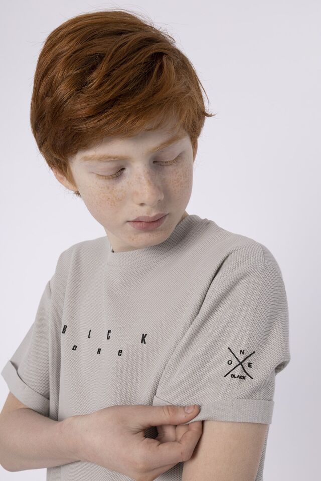 Baskılı Cep Detaylı Erkek Çocuk Yazlık Bisiklet Yaka T-shırt 10-11 Yaş - BOYAMA GRİ