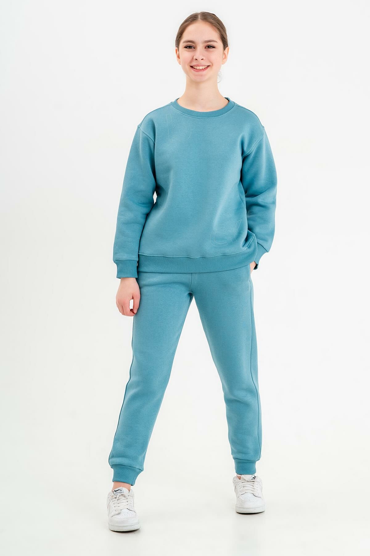 Bisiklet Yaka Üç İplilk Kalın Kumaştan Unisex Çocuk Eşofman Takım MAVİ - 2-3 Yaş