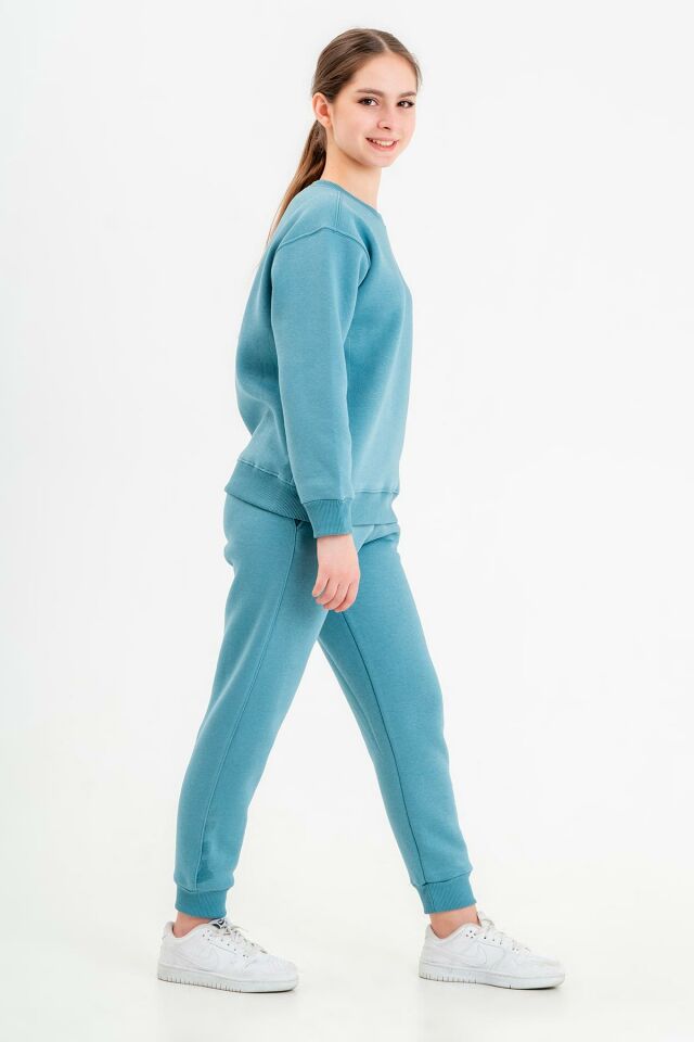 Bisiklet Yaka Üç İplilk Kalın Kumaştan Unisex Çocuk Eşofman Takım MAVİ - 2-3 Yaş