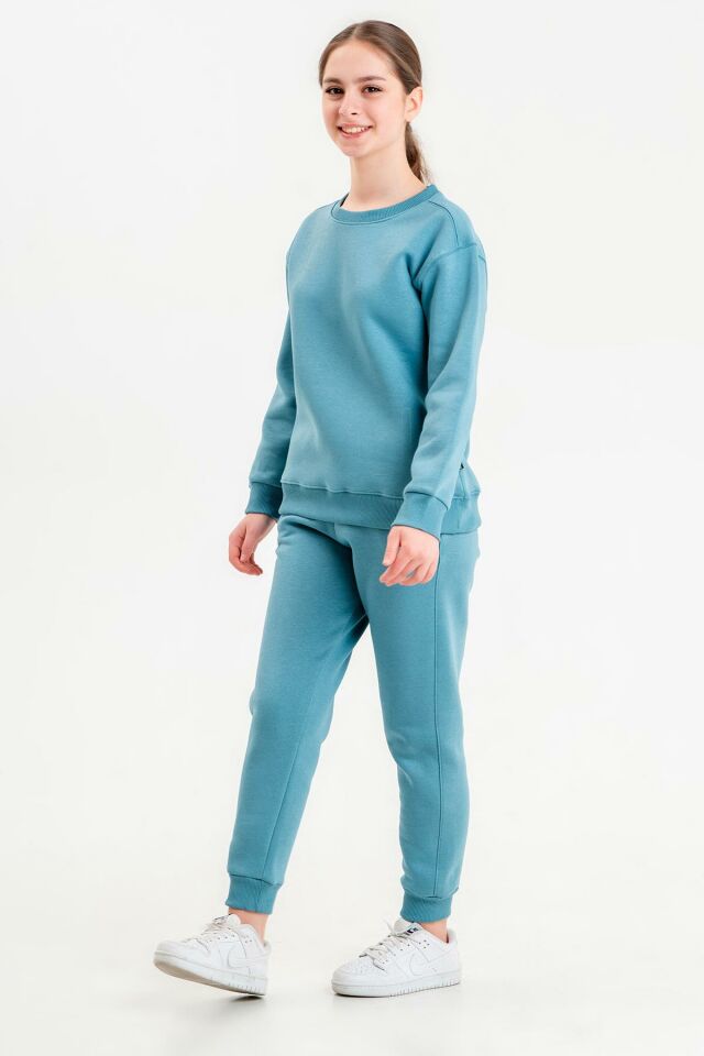 Bisiklet Yaka Üç İplilk Kalın Kumaştan Unisex Çocuk Eşofman Takım MAVİ - 2-3 Yaş