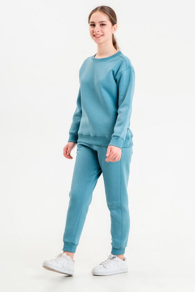 Bisiklet Yaka Üç İplilk Kalın Kumaştan Unisex Çocuk Eşofman Takım MAVİ - 2-3 Yaş